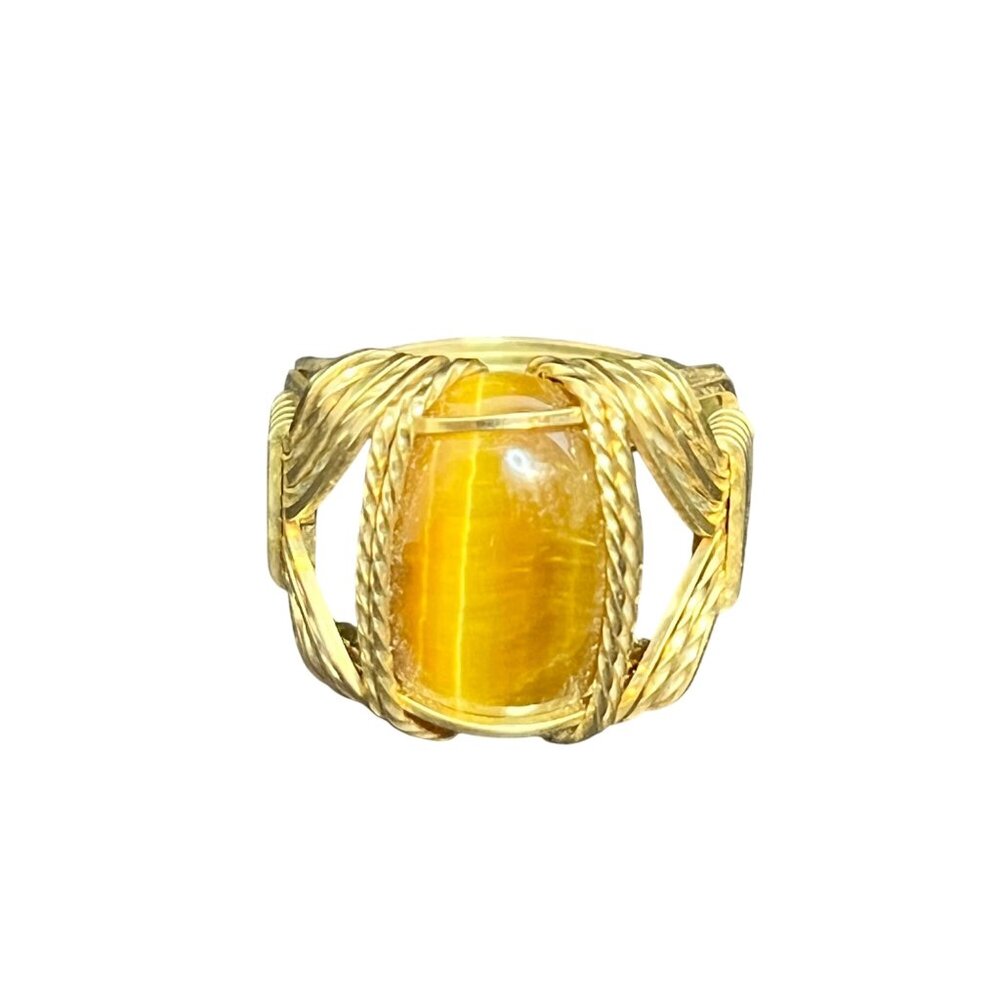 Vintage Gold Filled Wire Wrapped Tigers Eye Cabochon Men's Ring (R220-5)